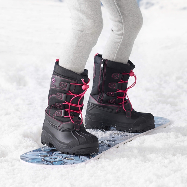 Kids Waterproof Shell Bottom Snow Boots - BLACK FUCHSIA - 1